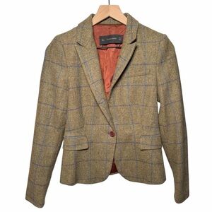 ZARA BASIC Green Plaid Lambswool Riding Jacket S Portugal Equestrian Blazer